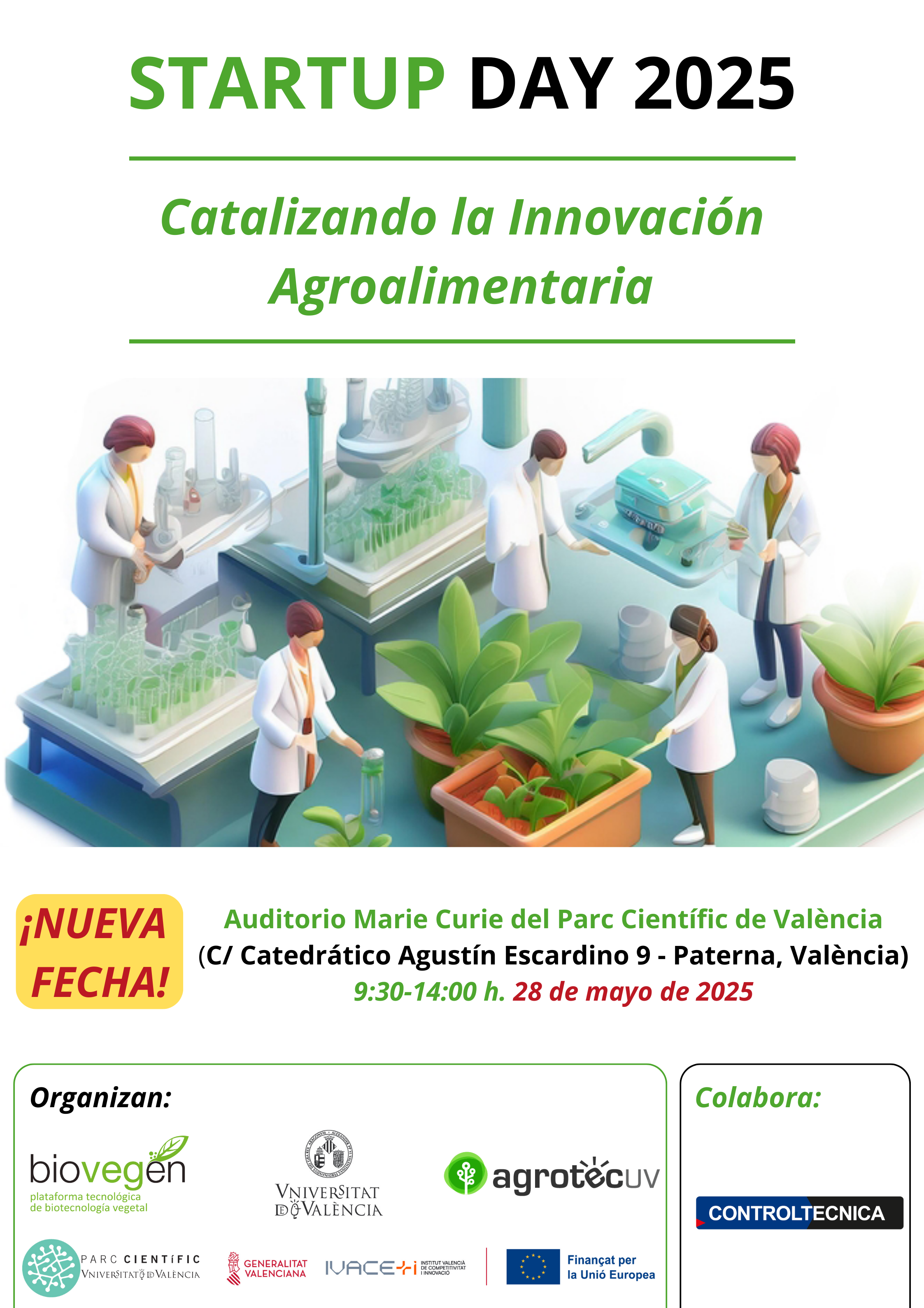 Imatge del esdeveniment:Imatge promocional de l'esdeveniment Startup Day 2025 organitzat per AgrotecUV i BiOVEGEN